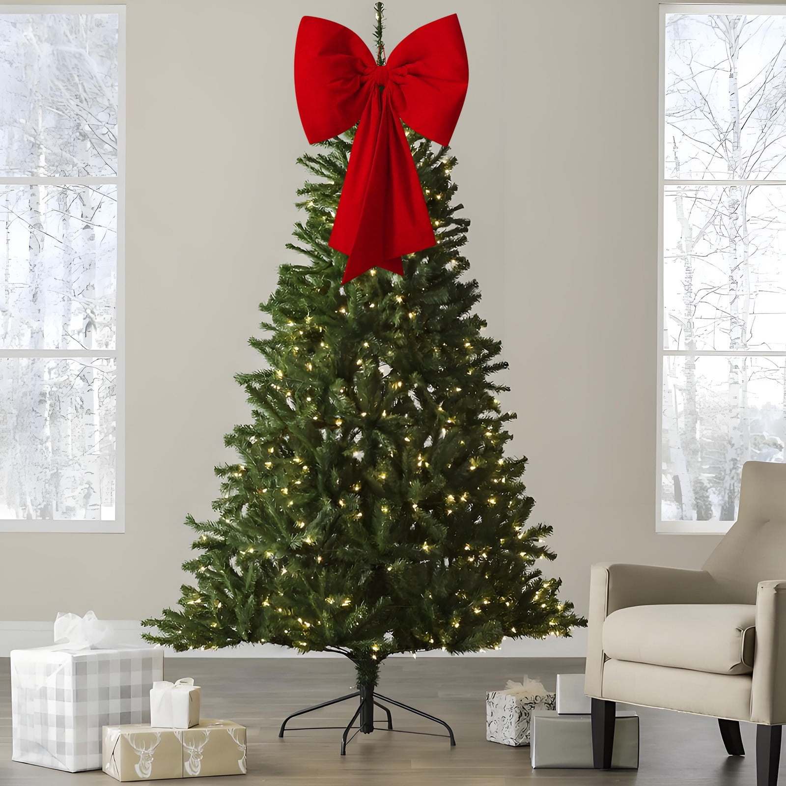 Hvmvliv Large Wine Red Velvet Bow Christmas Decoration, 110x80cm Cloth Material for Tree Window Display, Oversized Festive Pendant for Office Street Decor Red