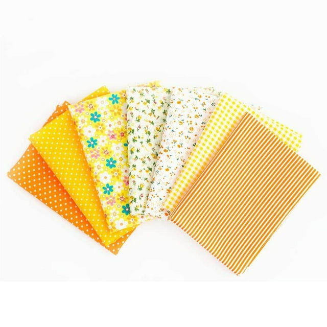 7 Pieces Cotton Fabric Flower Print Colorful Quarters Cotton Fabric Home Bundle SewingQuilting Crafting Mixed Style Patchwork Set Yellow