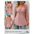 thumbnail image 7 of Hibeli Women Drawstring V Neck Ruffle Long Sleeve Tunic Jacquard Solid Color Top, 7 of 7