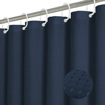 Dznils Waffle Shower Curtain with Hooks, Thick Weighted Fabric Bathroom Curtain, Navy Blue, 72" x 72"