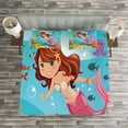 thumbnail image 3 of Ambesonne Mermaid Quilted Bedspread Set 3 Pcs, Cheerful Underwater, King Size, Multicolor, 3 of 3