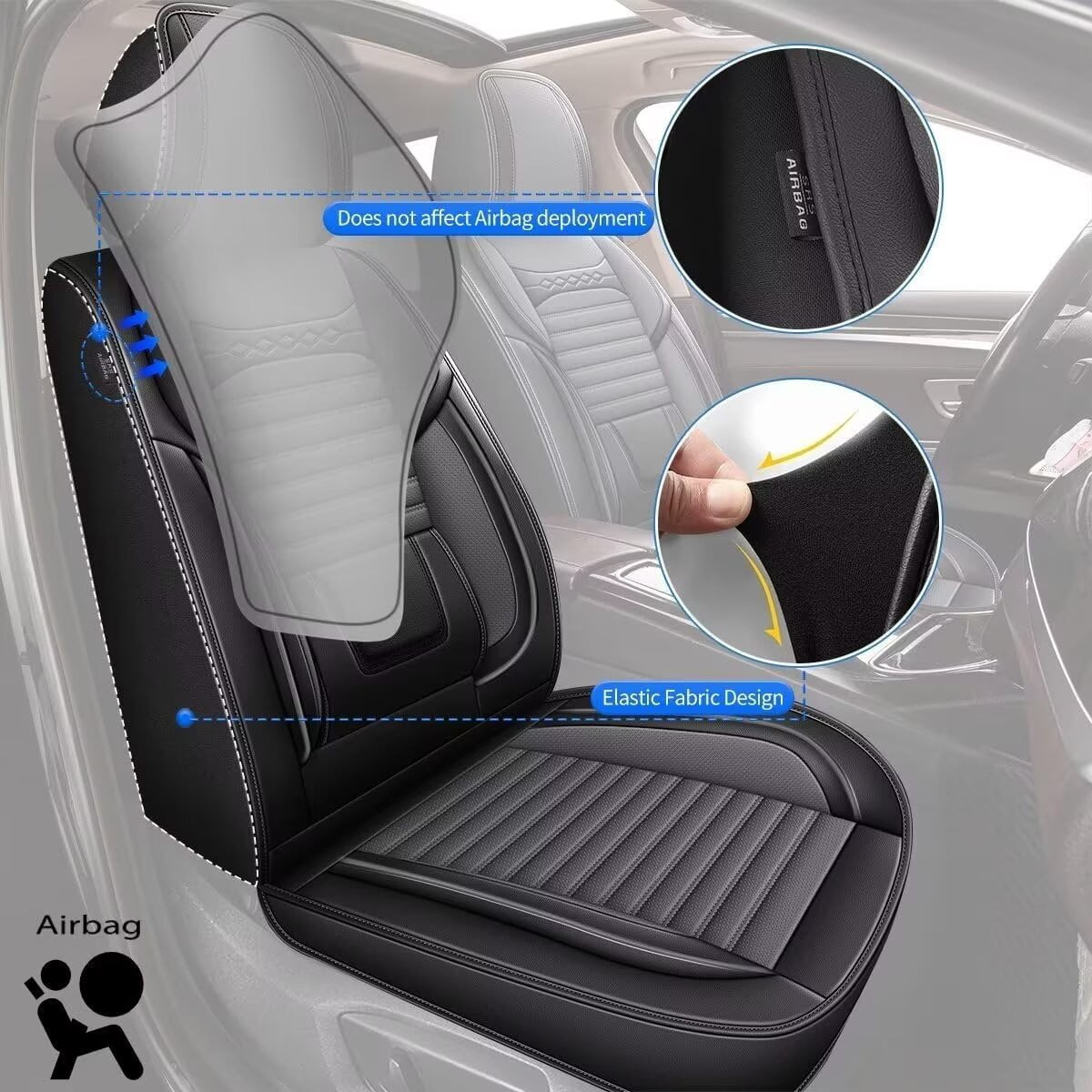 DIKSOAKR 2 Front Car Seat Covers for Ford F-150 2009-2024 2025 Faux Leather Seat Covers Breathble Waterproof Automotive Seat Cushion (2 Seat, Black&Grey)