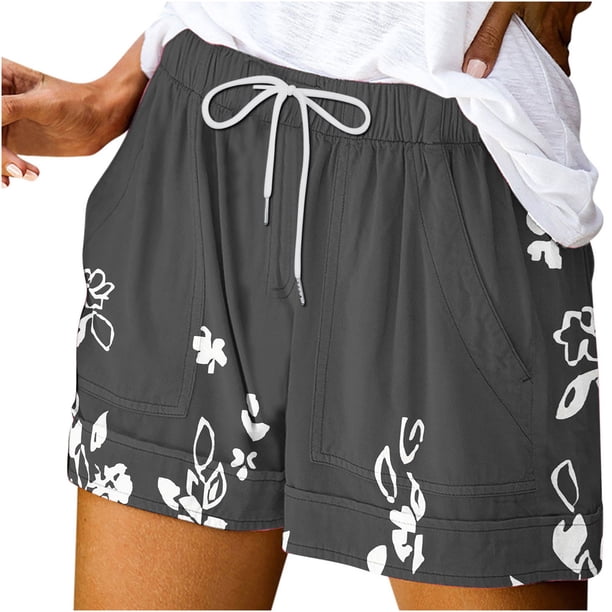 Mujeres Pantalones Cortos Ilustración de Verano Casual Encaje Hasta el Bolsillo Elástico, Pantalones Cortos Casuales para el Día Y el Ocio