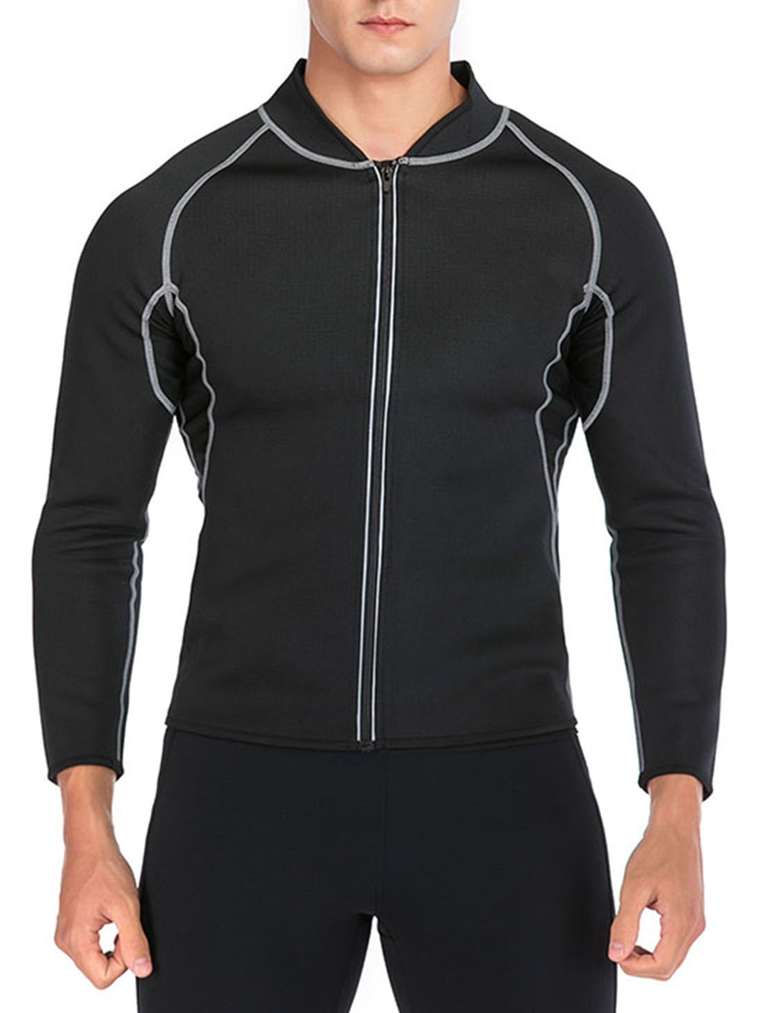 Mens Sweat Workout Suit Fat Burning Neoprene Fitness Jacket Zipper Firm Control 