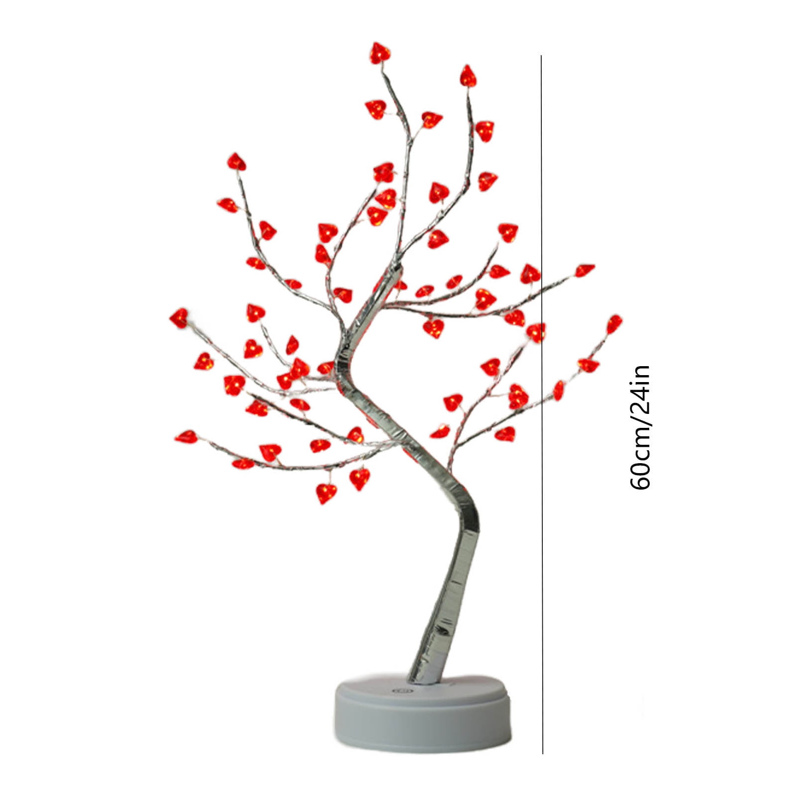 24in Lighted Valentine's Day Tree with 18 Heart Ornaments, LED Battery or USB Powered Valentine's Tabletop Home Decor, Romantic Gift