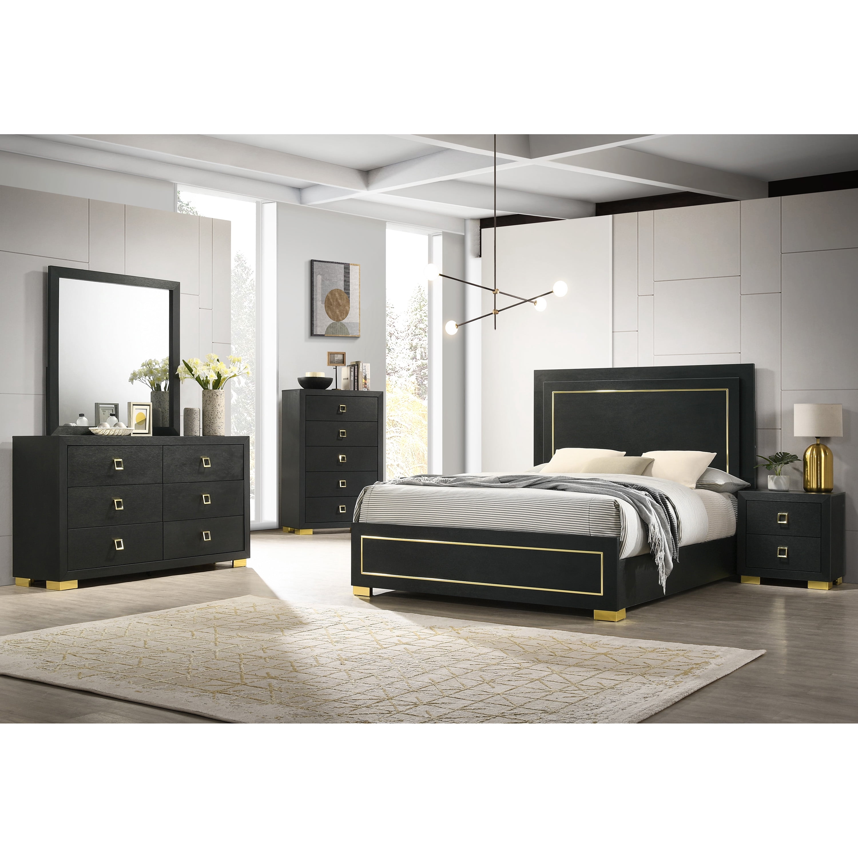 Furniture of America Winit Adult Modern 5-Drawer Wood Bedroom Vertical Dresser, Black