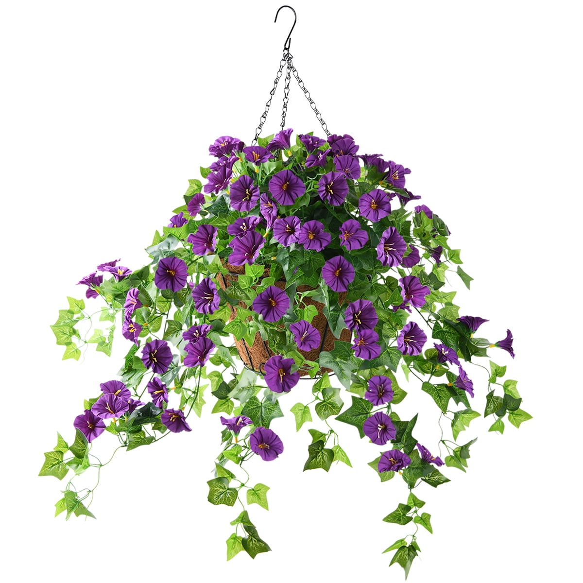 Artificial Morning Glories Hanging Plant in Basket for Indoor/Outdoor