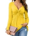 thumbnail image 2 of Women Long Sleeve Slim Fit V-neck Solid Color Knot Shirt Tops, 2 of 4