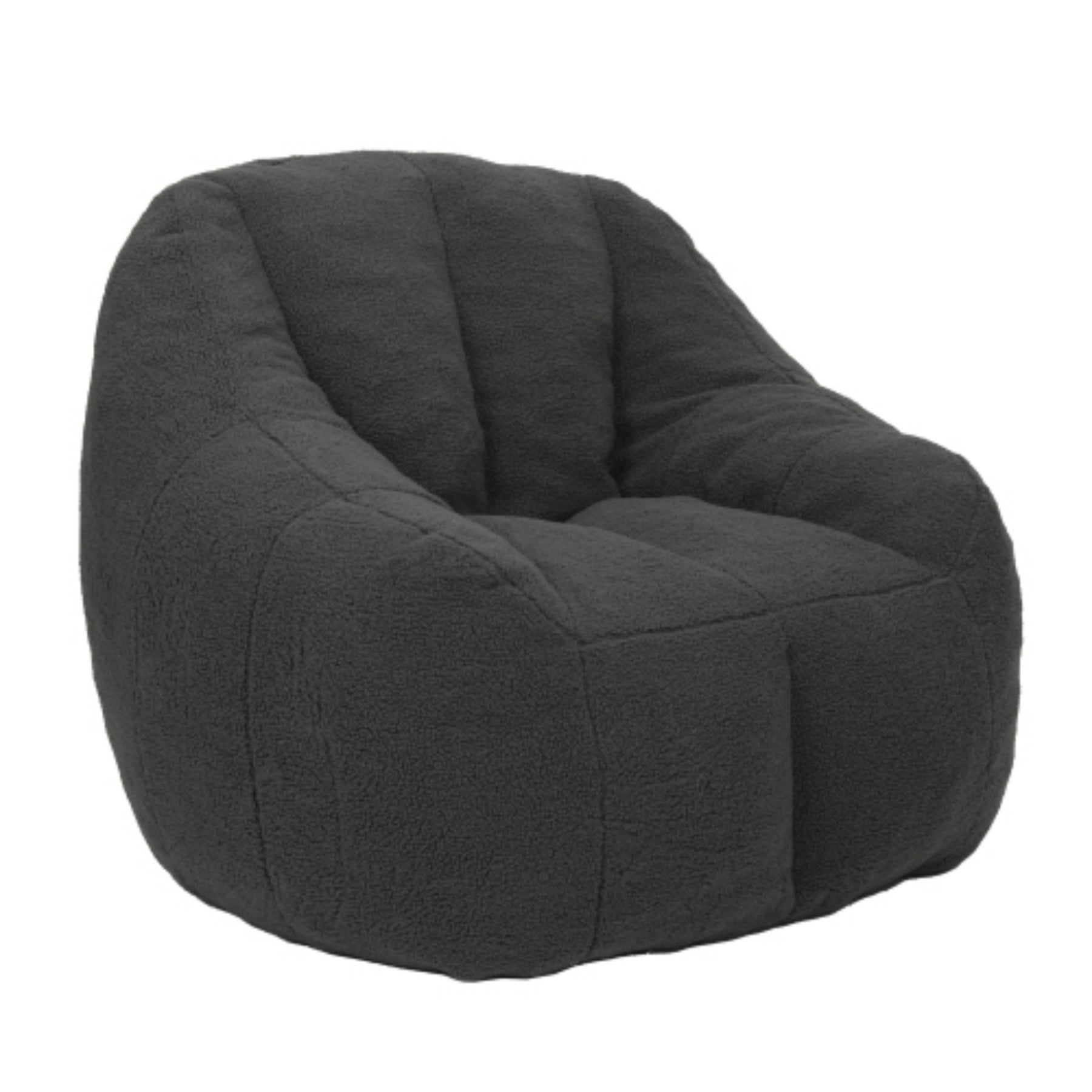 Bean Bag Chair with Filler, Teddy Faux Fur Bean Bag Sofa with Memory Foam for Dorm Living Room Bedroom, Dark Gray