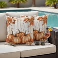 thumbnail image 4 of Orange Pumpkin Fall Outdoor Waterproof Pillow Covers, Thanksgiving Botanical Autumn Leaf Wooden Decorative Square Throw Pillowcase Sofa Cushion Sham for Patio/Couch/Chair, 18"x18" 2 Pack, 4 of 8