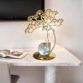 thumbnail image 2 of Metal Ginkgo Leaf Crystal Ball Base Gold Statue Desk Sculpture Home Office Decoration, 2 of 6