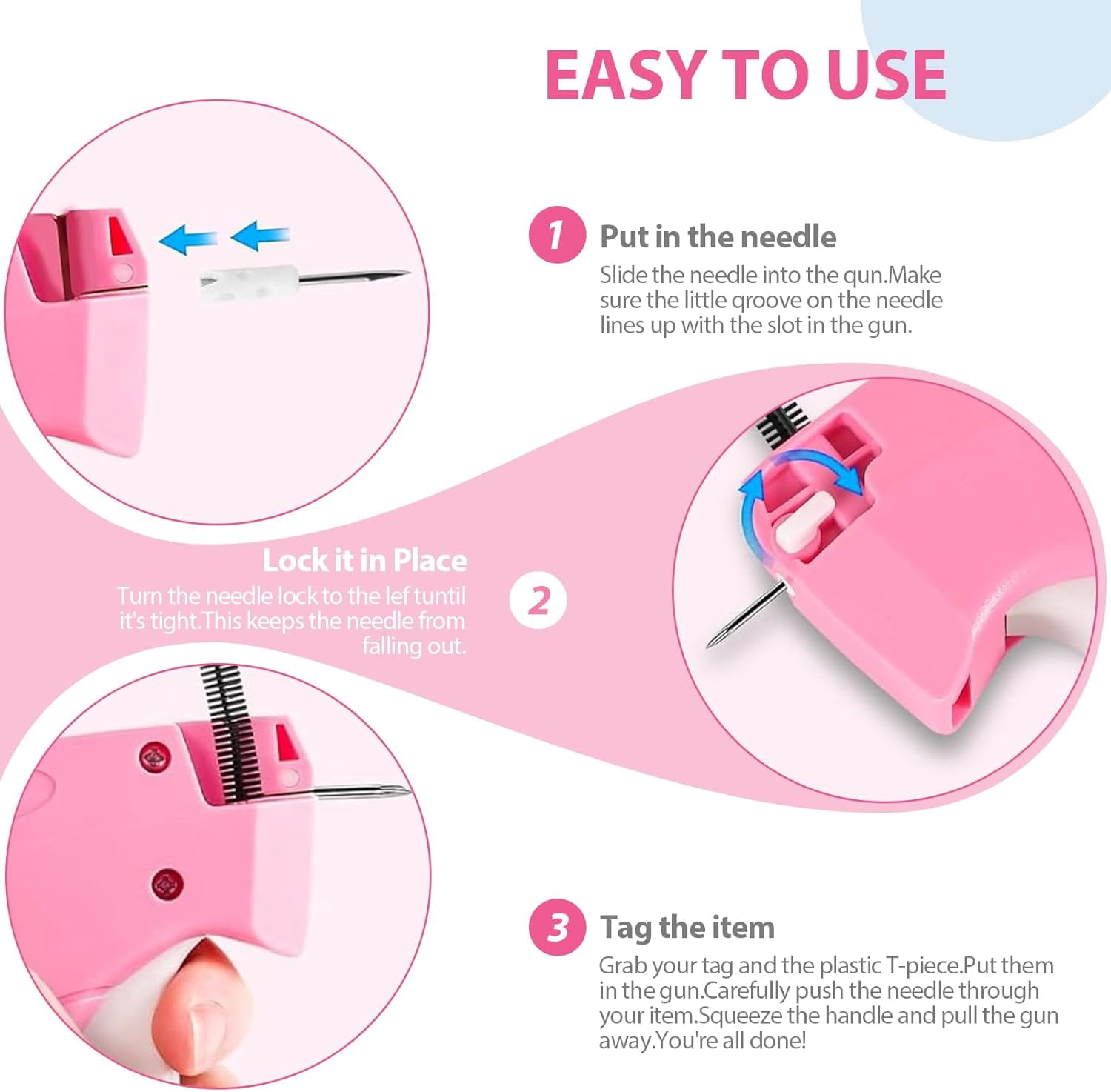 Stitch Gun for Clothes - No-Sew Handheld Quick Clothing Fixer with 6 Mini Needles & 2000 Micro Fasteners (1000 White+1000 Black), Retail Price Tagging Gun Fabric Stapler for Temporary Sewing