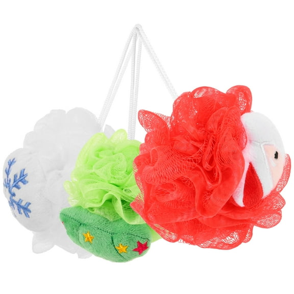 IBASETOY 3Pcs Christmas Bath Loofah Shower Scrubber Red Green White 12.0X12.0X12.0In For Skin Cleaning Families