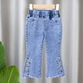 thumbnail image 4 of WRKEKC Jeans for Girls Bow Pearl Flare Slim Fit Denim Pants with Elastic Waist and Side Slit Hem Capri Pants 1-6 Years, 4 of 8