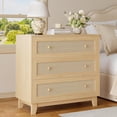 thumbnail image 4 of FANRAL Rattan Large Nightstand,27.6"H Wood Tall Night Stand,Wide Modern 3 Drawers,Boho Bedside Table Narrow Side Table for Bedroom Living Room,Natural Oak, 4 of 8