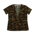thumbnail image 2 of Women's Ladies Camouflage Print Summer V-neck Short Sleeve Loose Blouse Tops T Shirt, 2 of 8