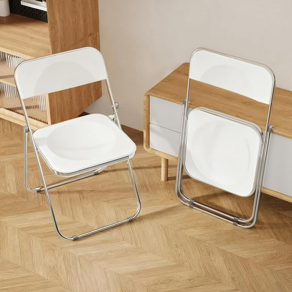 WXJHL Folding Chair 2 Pack Acrylic Foldable Portable Plastic Chair,Easy to Use and Store Comfortable Portable Party Chairs for Home,Office,Party,Comfy White