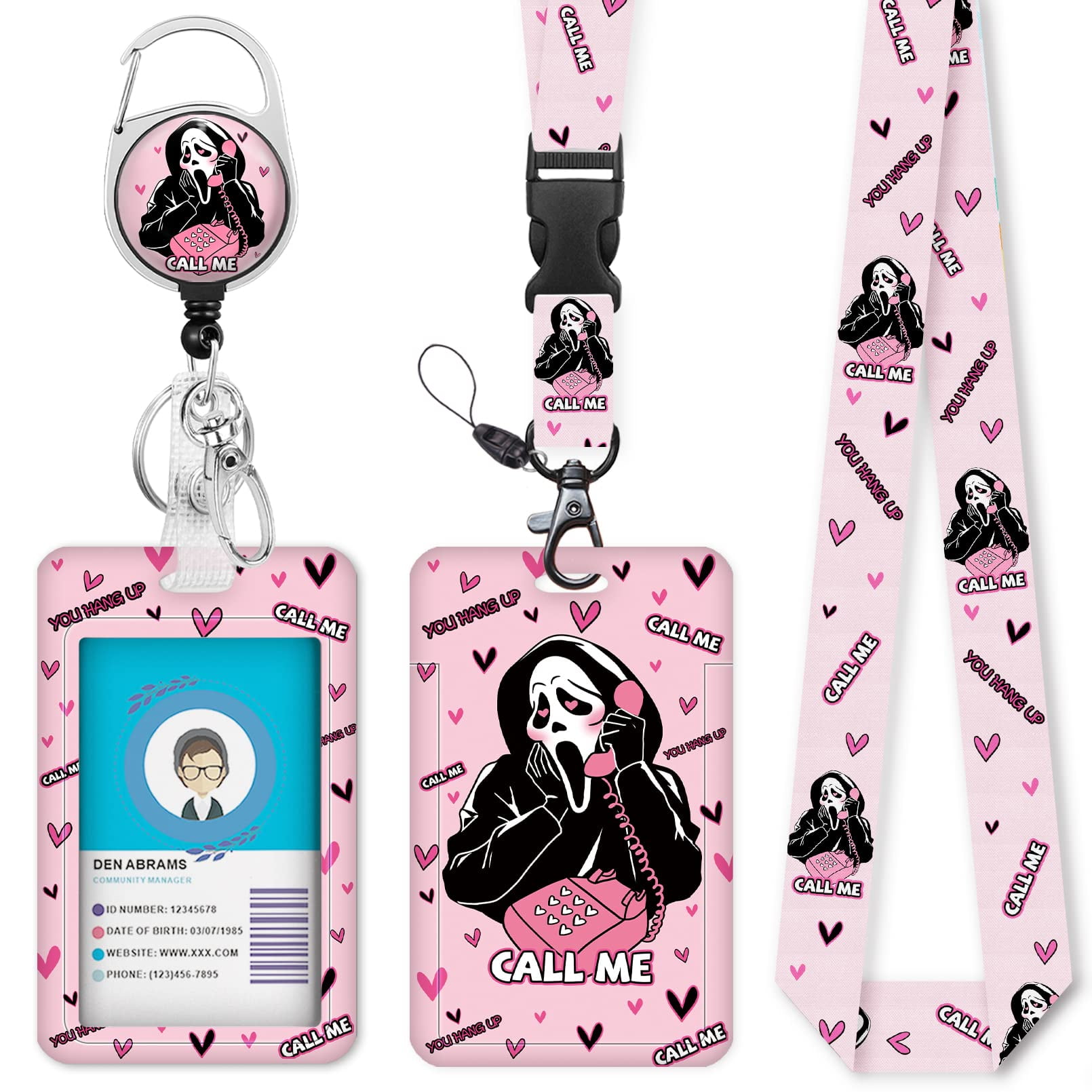 Pink Ghost Face ID Badge Holder with Breakaway Lanyard, Fashionable  Lanyards for ID Badges Women, Funny Skeleton Badge Reel Retractable, ID  Card Holder Keychain Name Badge Clip, Nurse Teacher Gifts 