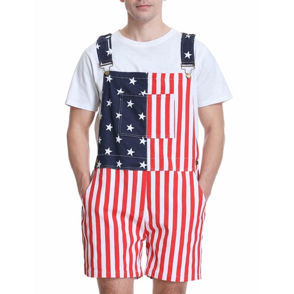 250th Anniversary American Flag Overalls Men Shorts 4th of July Jumpsuit Festival Coveralls Independence Day(Red White Blue,L)
