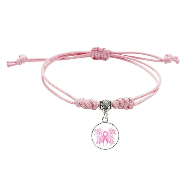 Pulseras de la conciencia del cáncer de mama para las mujeres pulsera hecha a mano ajustable del cordón de la cinta del hilo de rosca pulsera del cáncer de mama Coraje Amistad Apoyo Cáncer de Mama Pa