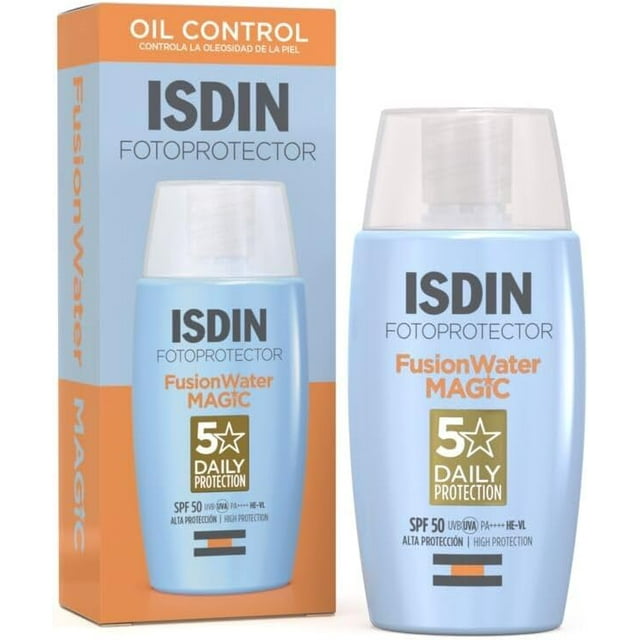 ISDIN Fotoprotector Fusion Water Magic SPF 50, Protector solar facial OIL CONTROL, fase acuosa de uso diario, Textura ultraligera, 50 ml