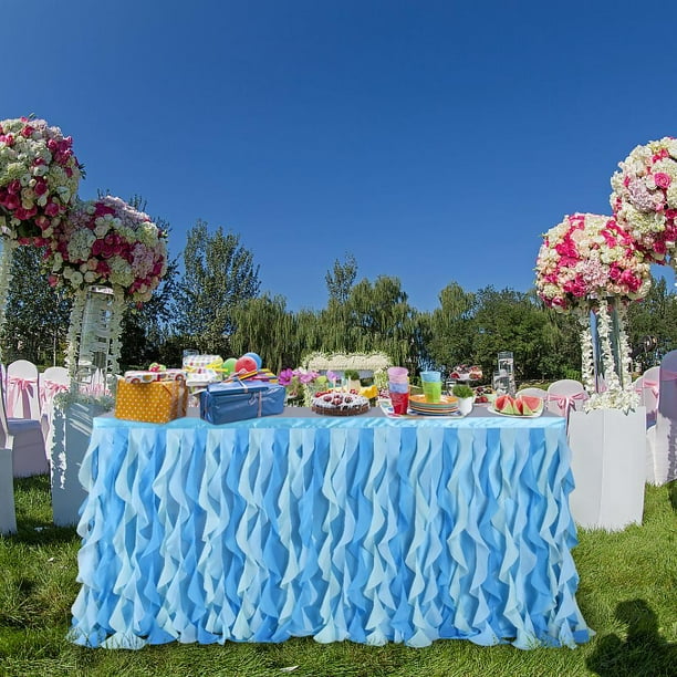 Nappe de jupe de table en tulle bleu pour tables rectangulaires rondes fourniture de mariage 75x183cm