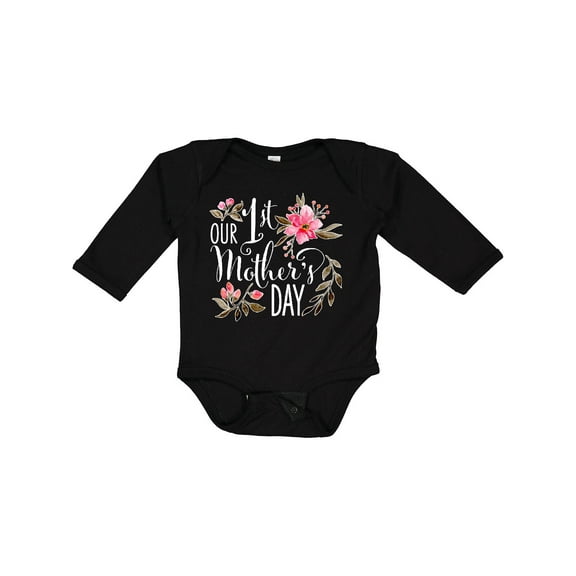Inktastic Our First Mother's Day- pink flowers Boys or Girls Long Sleeve Baby Bodysuit