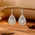 thumbnail image 3 of top-keivon 925 Sterling Silver Teardrop Dangle Earrings for Women Cubic Zirconia Leverback Filigree Drop Dangle Earrings Jewelry Hypoallergenic Silver Teardrop Filigree Earring for Gifts, 3 of 7