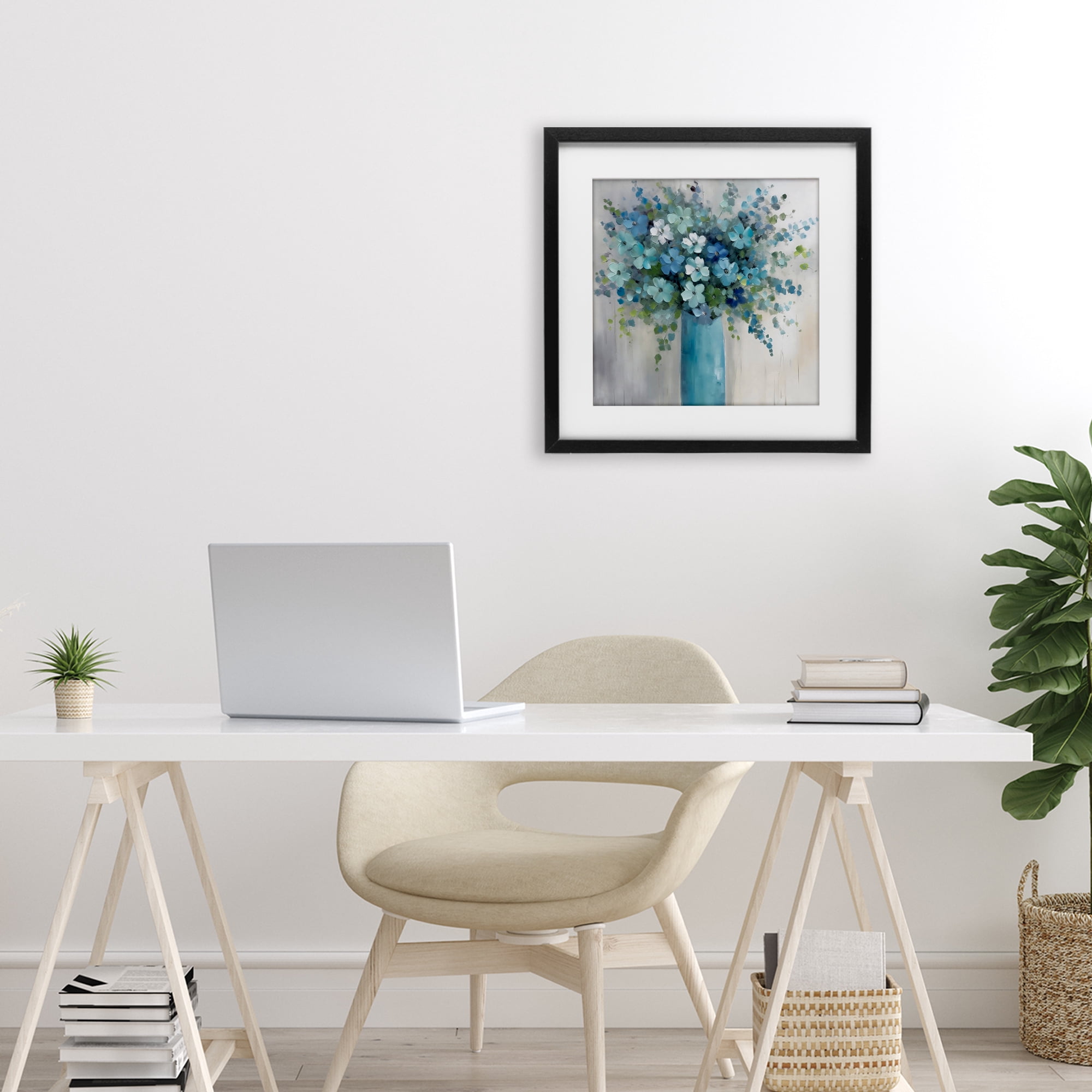 Stupell Industries Indigo Bouquet in Blue Vase Black Framed Print Under Glass, design by Creative Studio