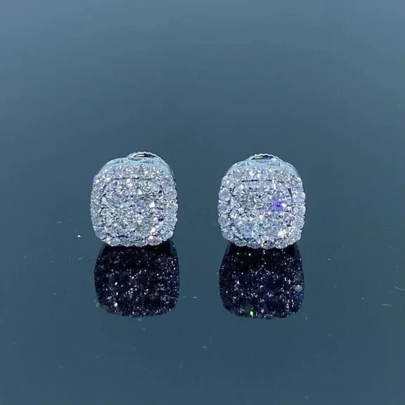 2 Ct Round Cut White Moissanite Men's Stud Earrings 14K White Gold Plated