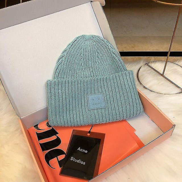 Acne Studios-gorros de invierno para hombre y mujer, gorro de punto con parche para la cara, gorro de lana a juego con sonrisa, gorros térmicos Multicolor, 2023