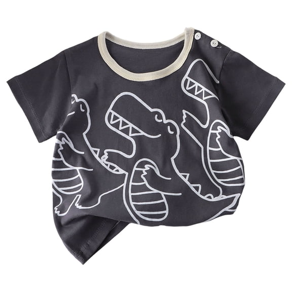 KPOPLK Toddler Baby Boy Summer Clothes Fashion Print Short Sleeve T-Shirt Tee Tops Casual Infant Tee(12-18 Months,Black)