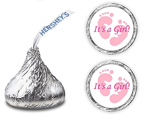 324 Its a Girl Pink Footprints Kisses Labels For Baby Shower Or Baby Sprinkle Party Or Event Decorations, Stickers, Wrappers, Favors