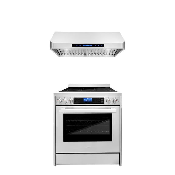 Cosmo 2 Piece Kitchen Appliance Packages with 30" Freestanding Electric Range Kitchen Stove & 30" Under Cabinet Range Hood Kitchen Hood Kitchen Appliance Bundles
