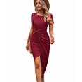 thumbnail image 2 of Women Summer Maxi Tshirt Dress Short Sleeve Crewneck Tie Waist Casual Fit Slit Spring Long Beach Dresses Wine Red M, 2 of 9