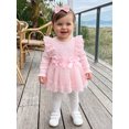 thumbnail image 5 of Cjfdfy Newborn Baby Girls Lace Dress Fall Clothes Bodysuit Ruffle Long Sleeve Floral Lace Romper Dress And Bow Headband Infant Cute Coming Home Outfit Fall Winter Outfit 0-18 Months, 5 of 9