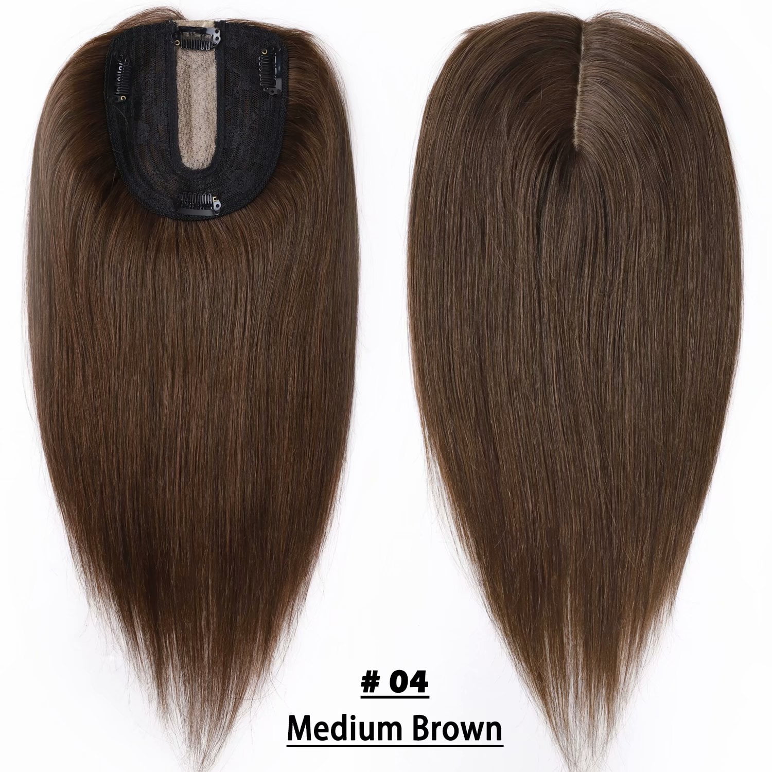 Benehair 100% Human Hair Extensions Clip In Topper Toupee Hairpiece Silk Base for Women Remy Hair 6"-14" Brown US