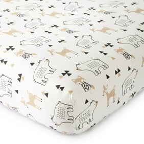 Levtex Baby - Bailey Mini Crib Fitted Sheet - Fits Standard Mini Crib Mattress - Tossed Fox, Bear And Deer - Charcoal, Taupe, White - Nursery Accessories - 100% Cotton