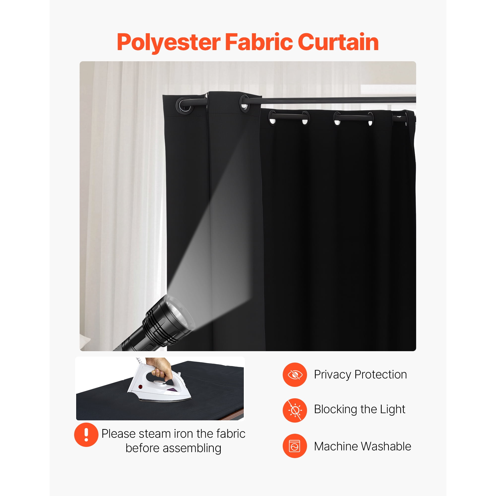 KFFKFF Portable Fitting Room with Durable Polyester Curtains, Double Changing Spaces with Divider Curtains, Ideal for Boutiques, Studios, Tailor Shops, Offices, and Malls, 79 x 39 x 79 in (Black)