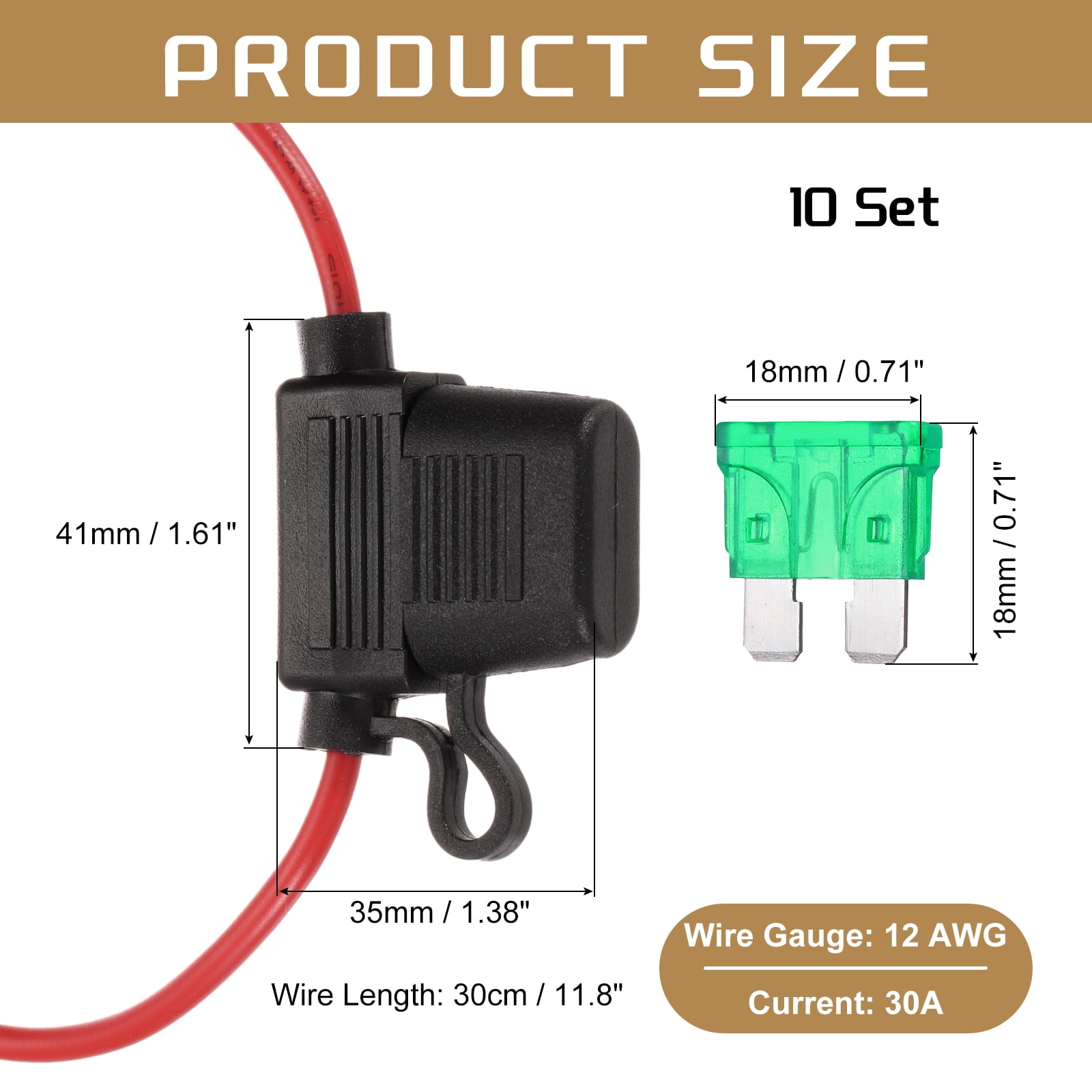 10 Pcs Inline Fuse Holder DC 32V 12 AWG Waterproof Blade Fuse Holder with 30A Fuse