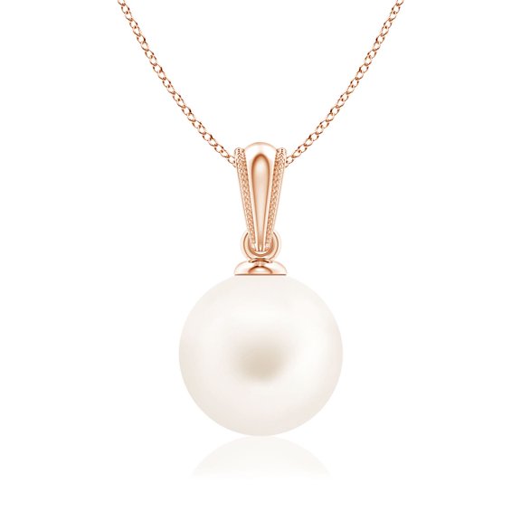 ANGARA Freshwater Cultured Pearl Pendant with Ornate Bale in 14K Rose Gold for Women | June Birthstone, Birthday, Anniversary, Jewelry Gift for Women | Pearl Necklace