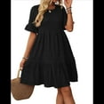 thumbnail image 3 of Vestidos de Verano para Mujer 2025, Cuello Redondo, Abullonada, Cintura Alta, Fruncido, Corte A, Holgados, Midi, Negro, Talla XL, 3 of 9