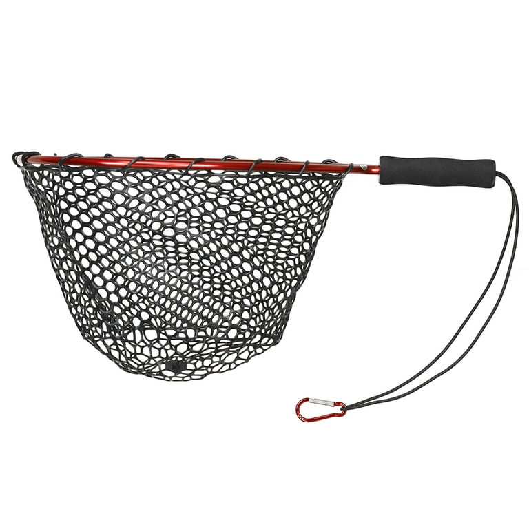 Net Catching Fishes Fishing Net Soft Silicone Fish Landing Net Aluminium  Alloy Pole EVA Handle with Elastic Strap and Carabiner Fishing Nets Tools
