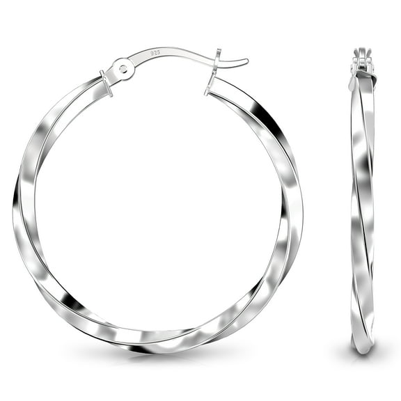 LeCalla Sterling Silver Hoop Earrings, Anti-Tarnish, 925 Silver, 30MM, with Authentication Certificate