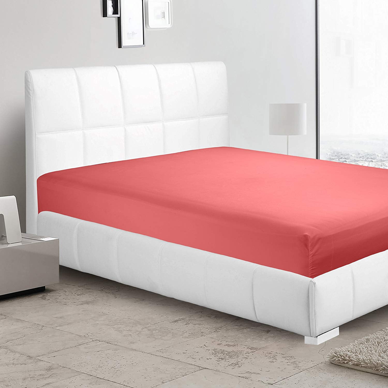 Clara Clark Premier 1800 Collection Single Microfiber Fitted Sheet, Full Size, Coral Pink