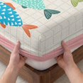 thumbnail image 3 of Twin XL Size Fitted Sheet Set - Coastal Nautical 2 Piece Bedding Sets 16" Deep Pocket Fitted Sheet with 1 Pillowcases, Summer Cute Cartoon Fishes Plaid Pink Brushed Microfiber Hotel Luxury Bed Sheets, 3 of 9