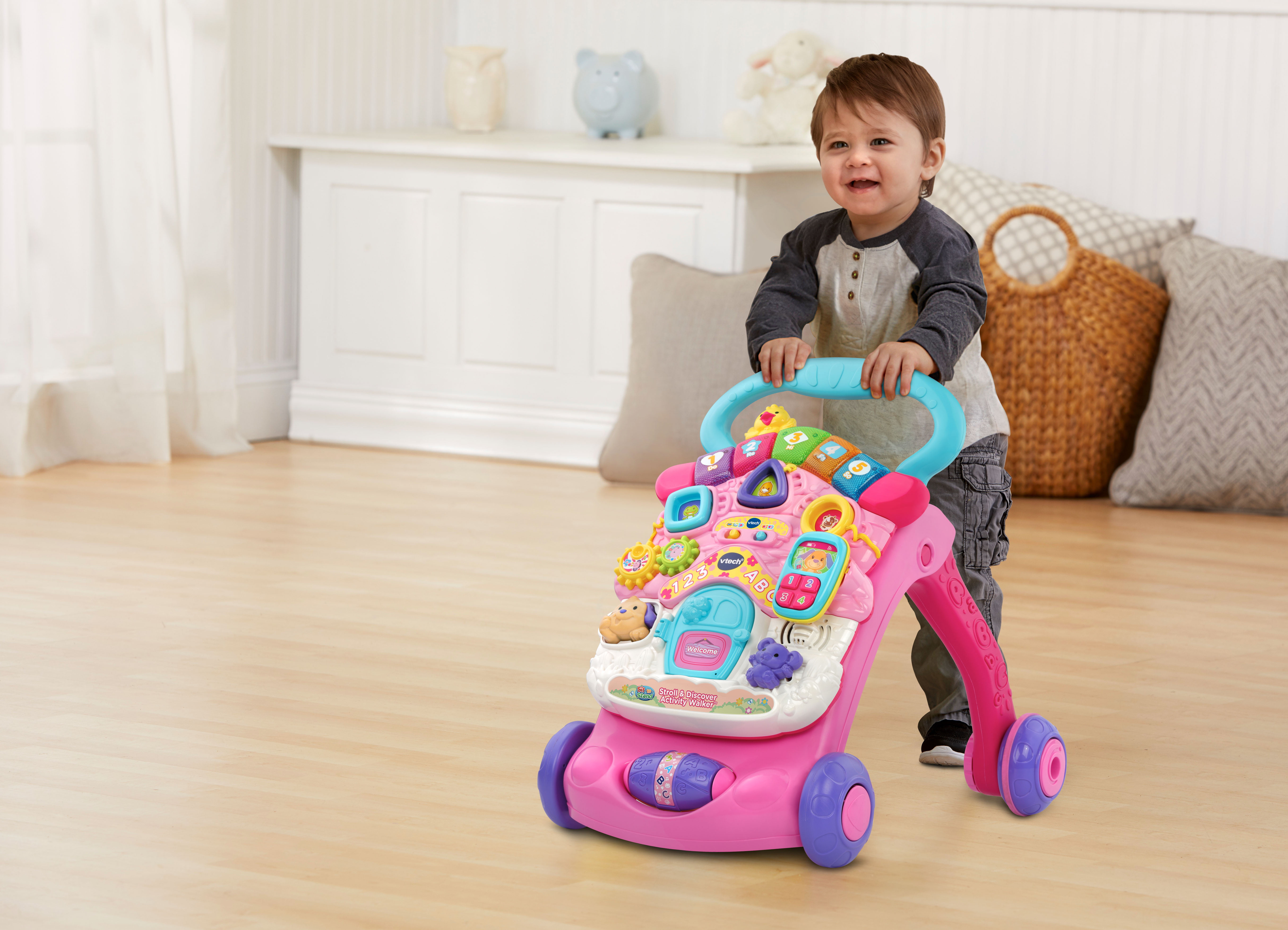VTech Stroll and Discover Activity Walker 2 -in-1 Pink Toddler Toy 936  months - Walmart.com