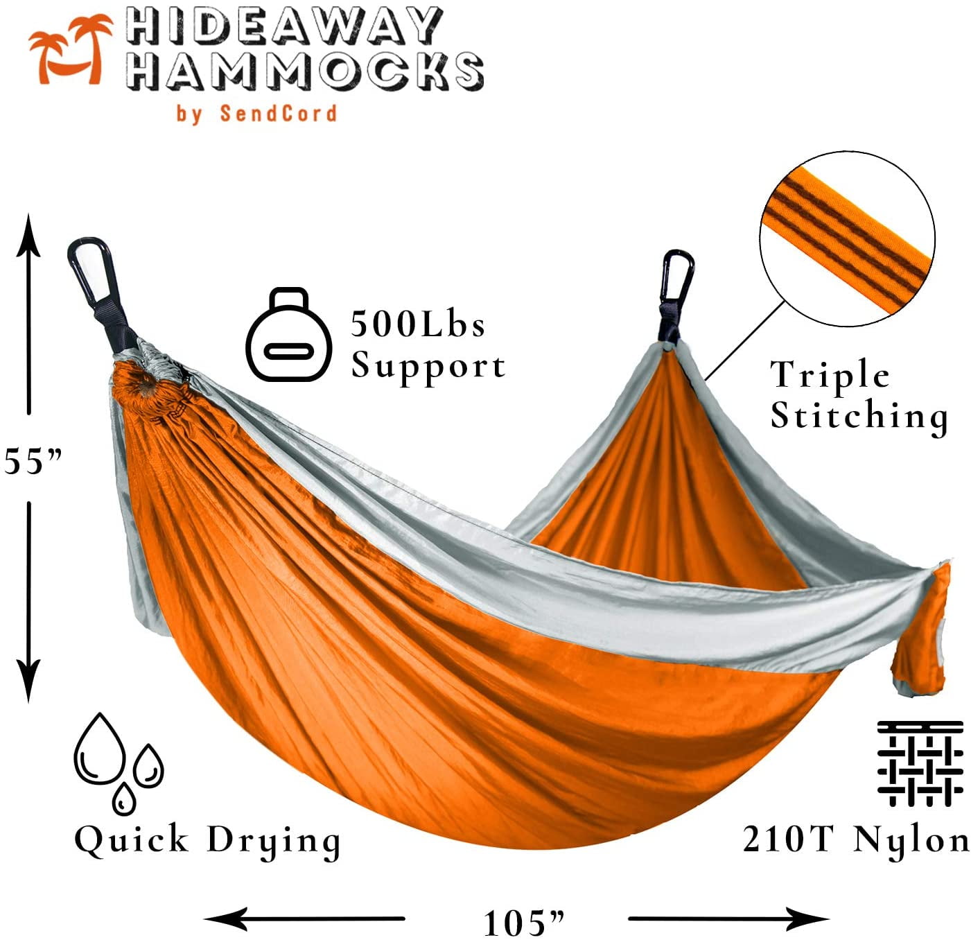9 FT Hammock -Hammock in A Bag -Beach Hammock -SendCord Hideaway Nylon Hammocks for Outdoors -Parachute Hammock with Upraded Straps -Two Person Hammock for Camping, Backyard, Patio, Balcony-KHAKI