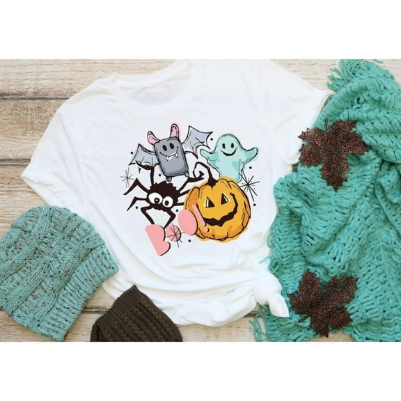 Halloween Spooky Boo Graphic Tee Fall Design Comfortable Shirt Comfort Cotton Casual T-Shirt White S-5XL