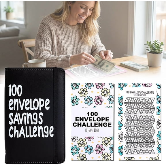 2026 Savings Challenge Book, 100 Days Money Saving Binder, Weekly Savings Challenges Books, Includes 25 Reusable Transparent Cash Envelopes for Cash Budgeting, Habit-Forming System(Black)